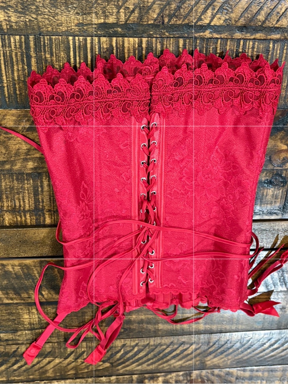Frederick’s of Hollywood Red Lace Corset Top size 32 Y2K